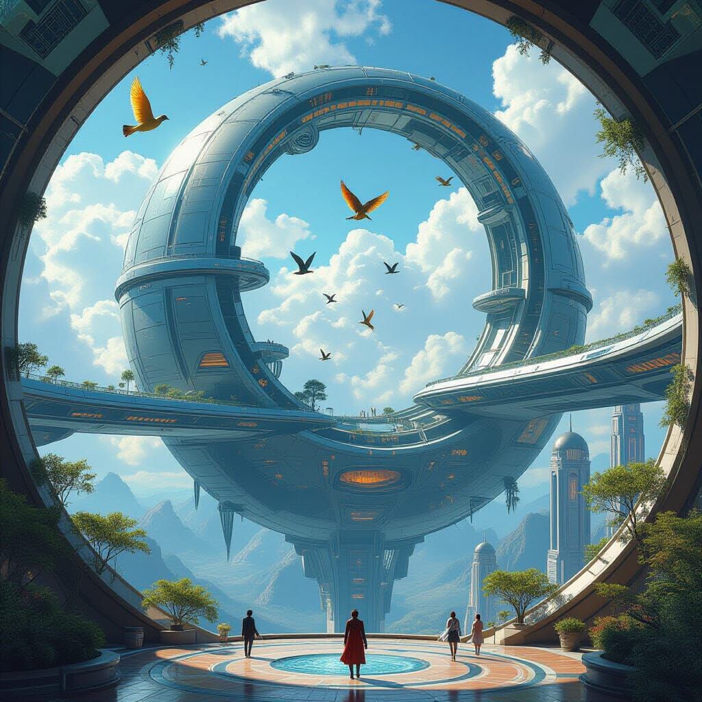 Futuristic Aviary in Asteroid, Exotic Birds in Art Nouveau S...