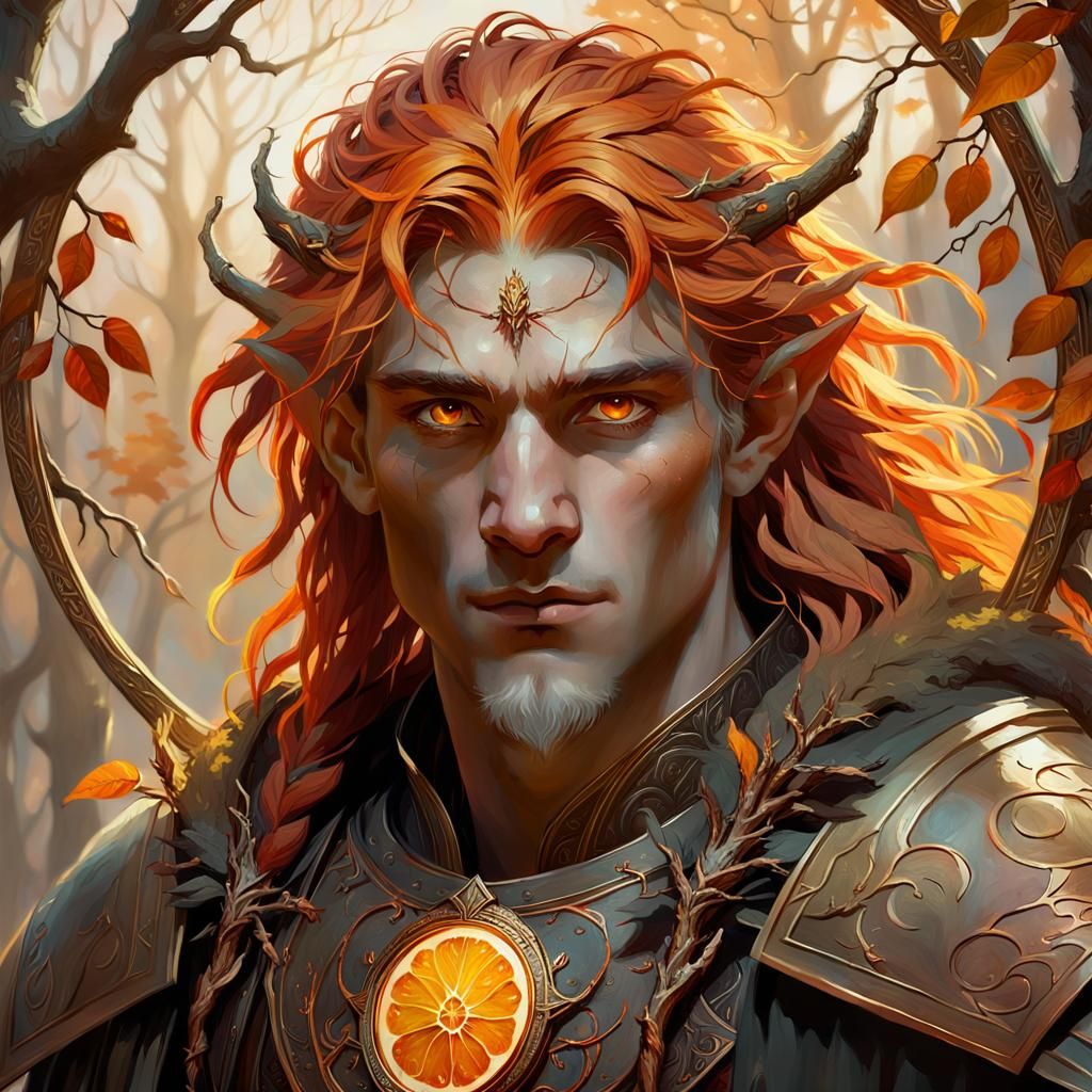 Autumnal Eladrin Portrait in Golden Hour Lighting