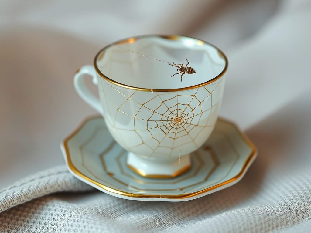 Delicate Spiderweb Teacup in Macro Photography