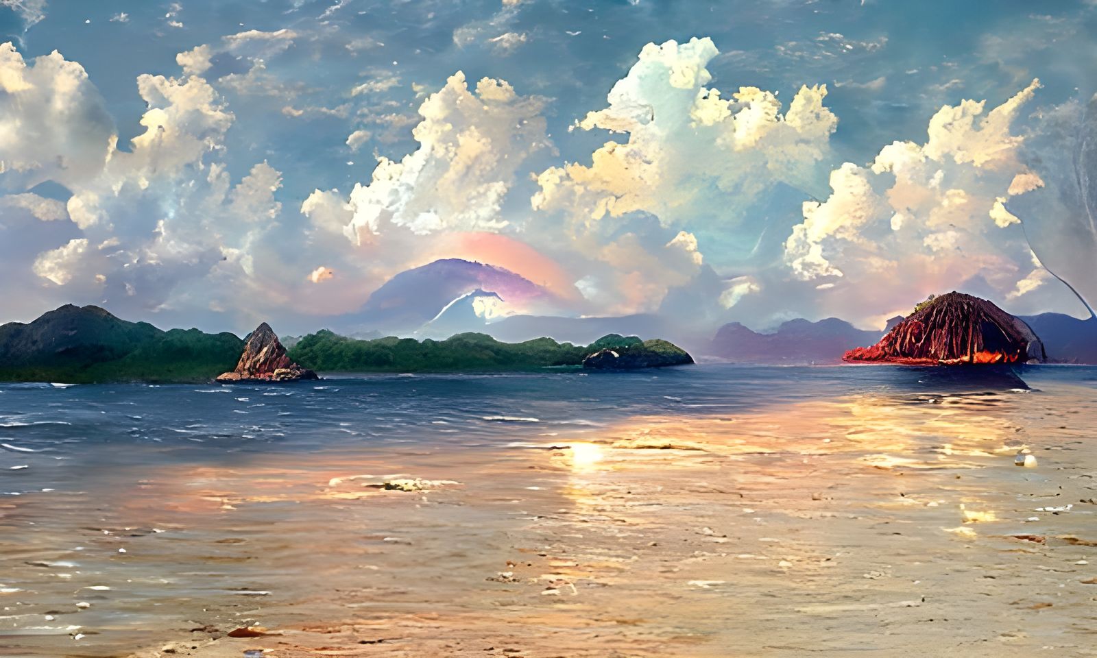 Tropical Island Landscape in Luminist Style