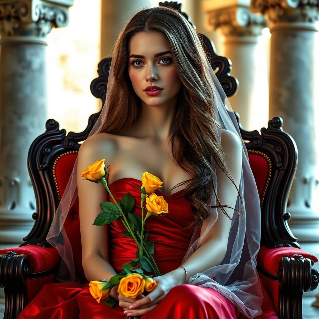 Elegant Woman in Renaissance-Inspired Setting with Golden Ac...