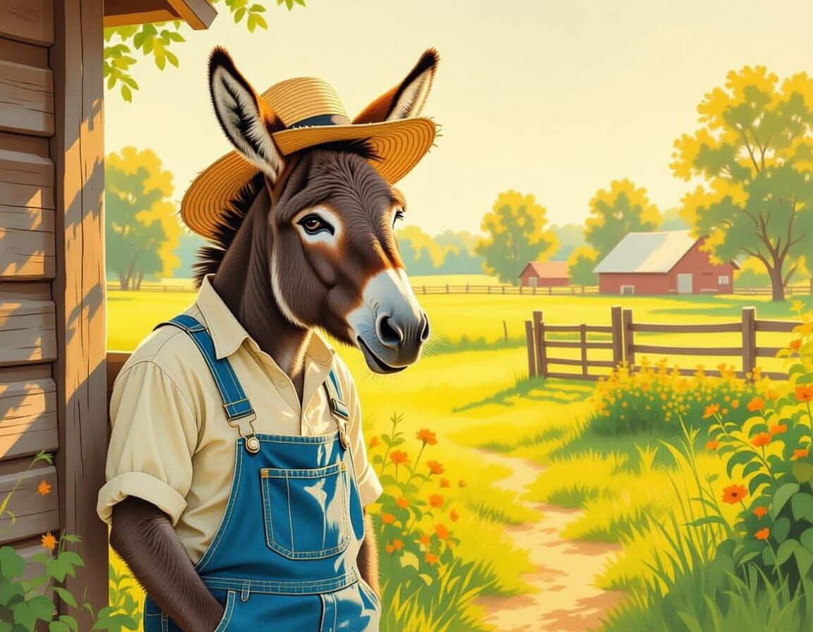 Donkey Farmer in Nostalgic Realism Style