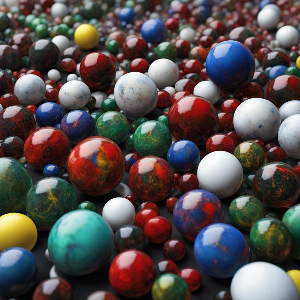 Colorful Marbles on Ink Splatter Background
