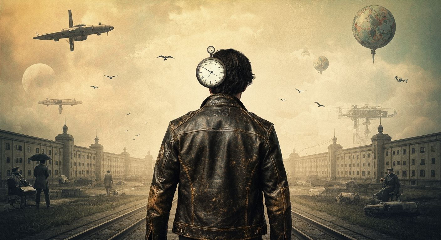 Time Traveler Altering History in Surreal Dystopian World