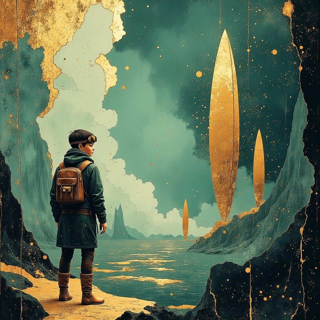 Steampunk Explorer in Mystical World with Airships