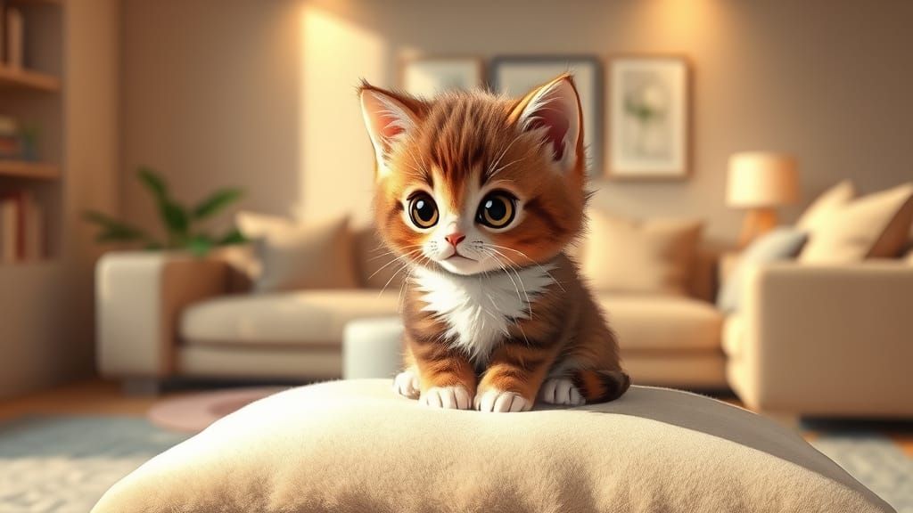 Whimsical Anime Cat in Cozy Living Room