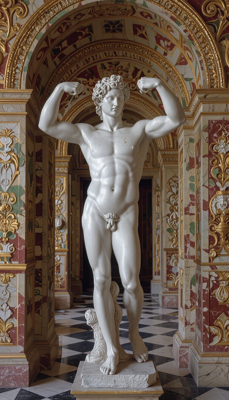 Baroque Masterpiece: Muscular Man in Opulent Salon