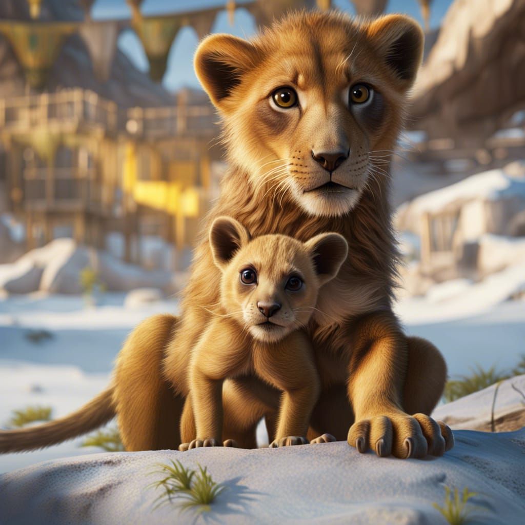 Lion Cub, Meerkat, and Warthog: Detailed Digital Art