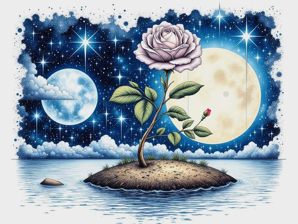 Surreal Bloom Under Starry Night Sky