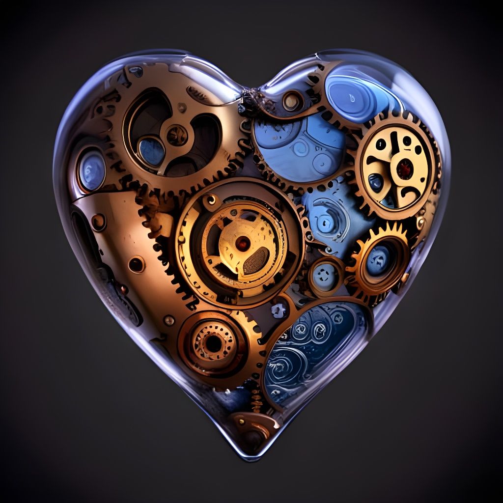 Steampunk Glass Heart with Intricate Machinery