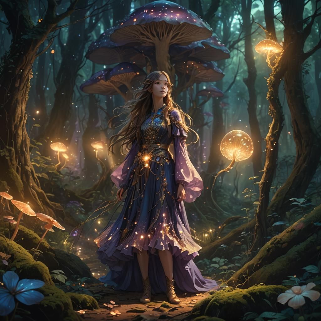 Anime Girl in Mystical Forest Concept Art