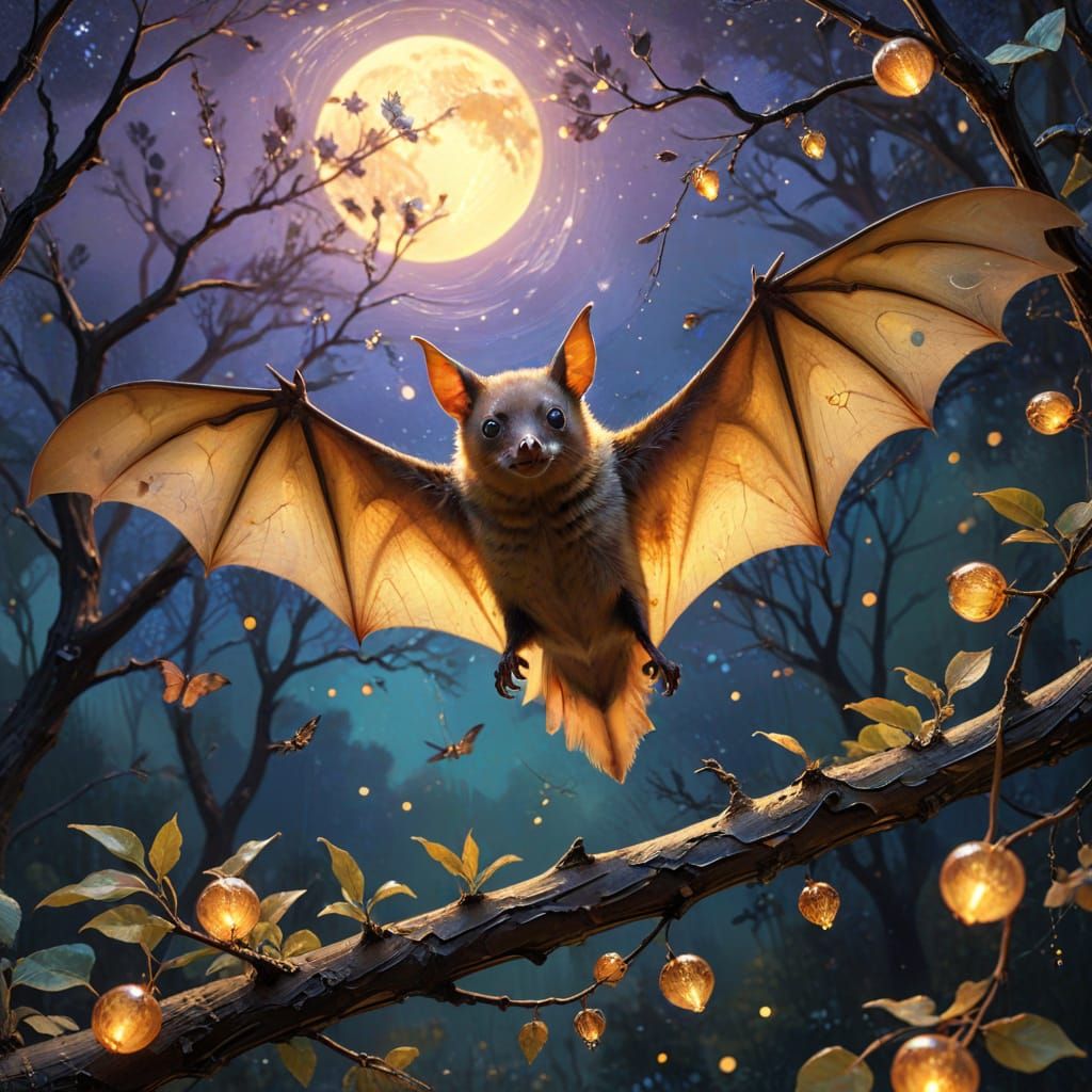 Ethereal Fruit Bat in Golden Hour