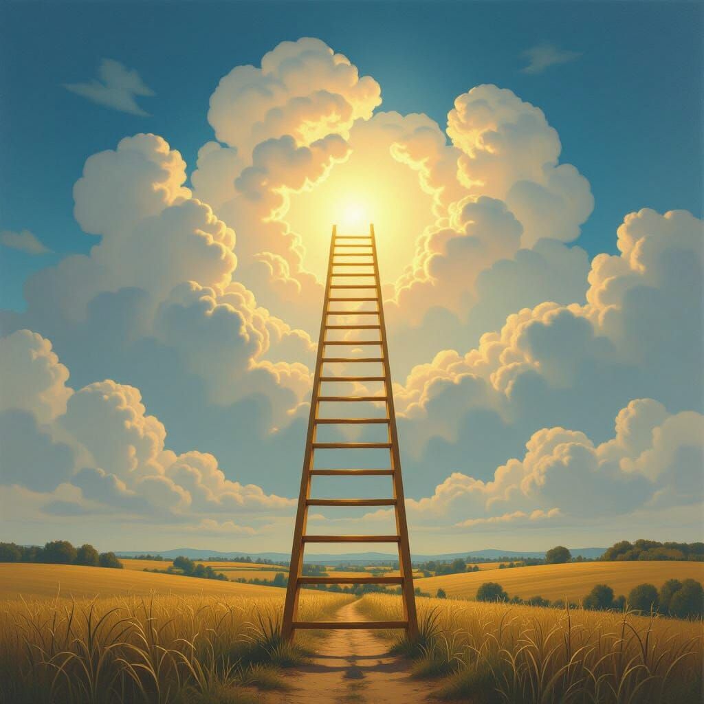Golden Ladder to Sky Above Surreal Farmland