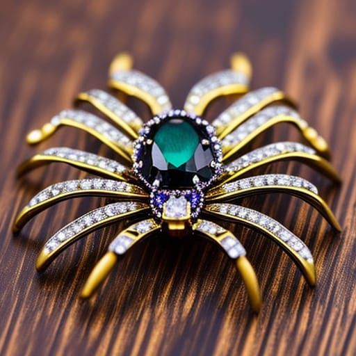 Glistening Gem-Encrusted Spider Brooch Pencil Sketch