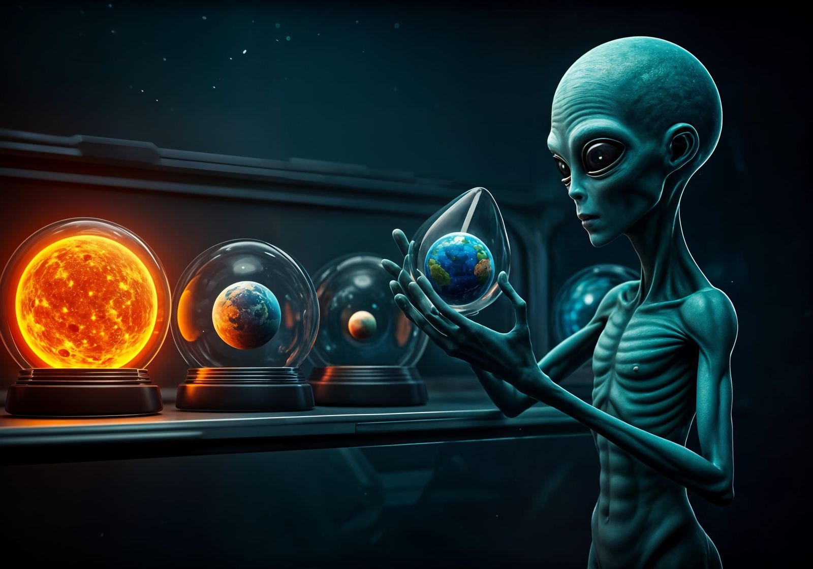 Futuristic Alien Collection of Planets on Display