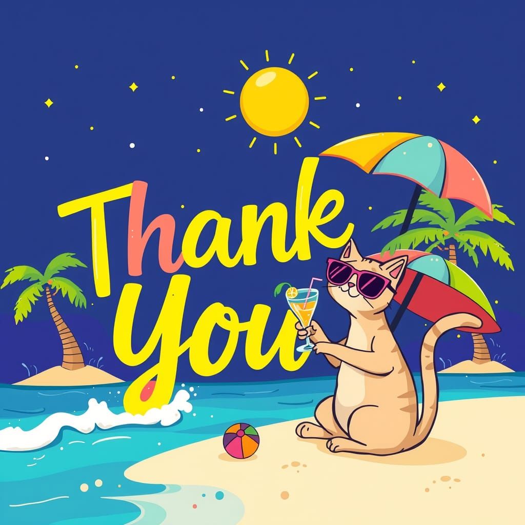 Vibrant and playful raised text that says "Thank You" set ag...