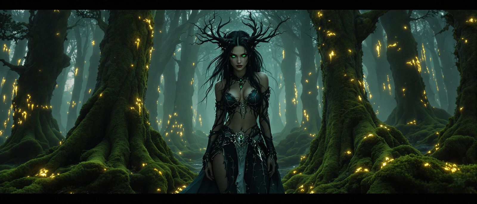 Enchanted Princess in Bioluminescent Grove: Fantasy Art