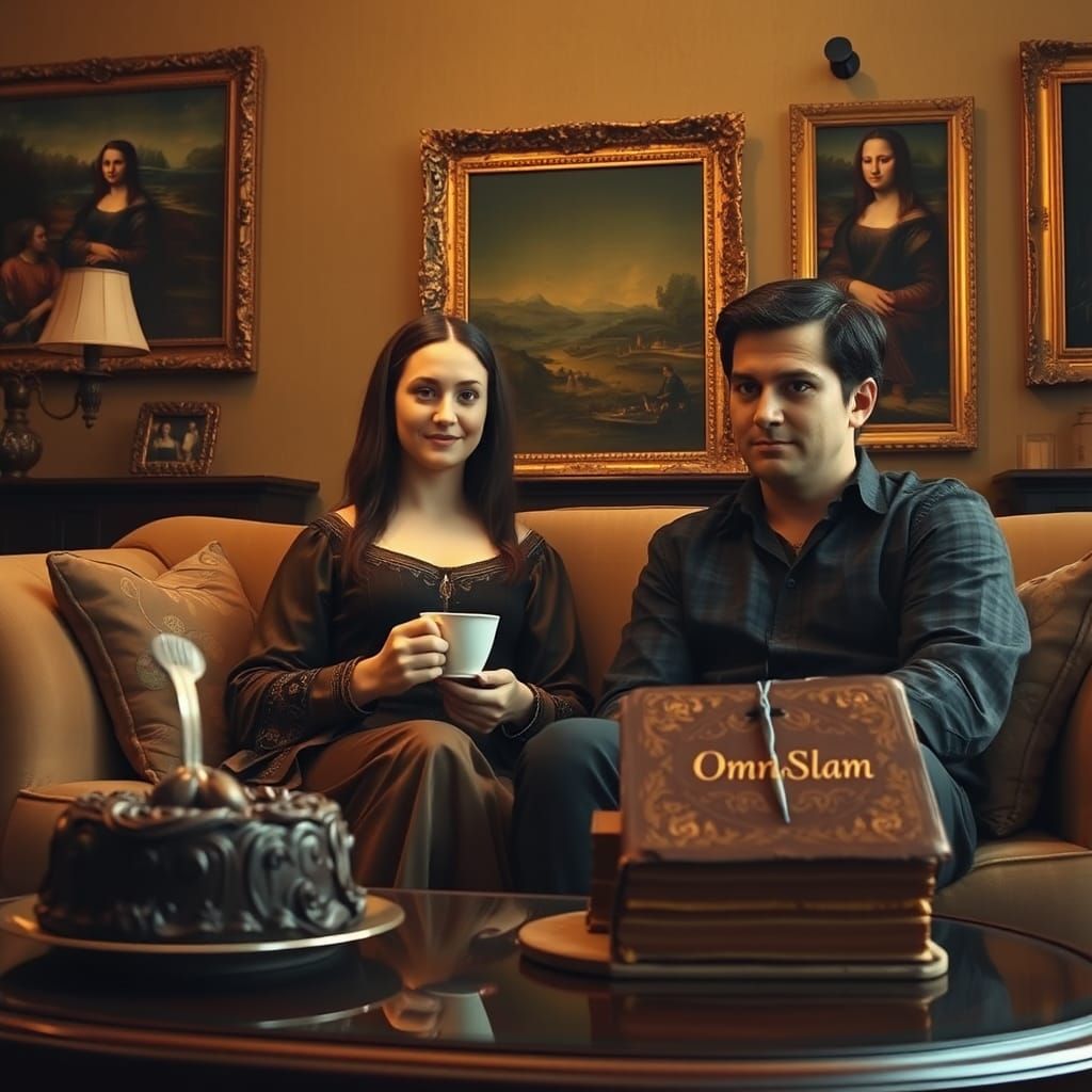 Dreamlike Gathering: Mona Lisa in a Living Room