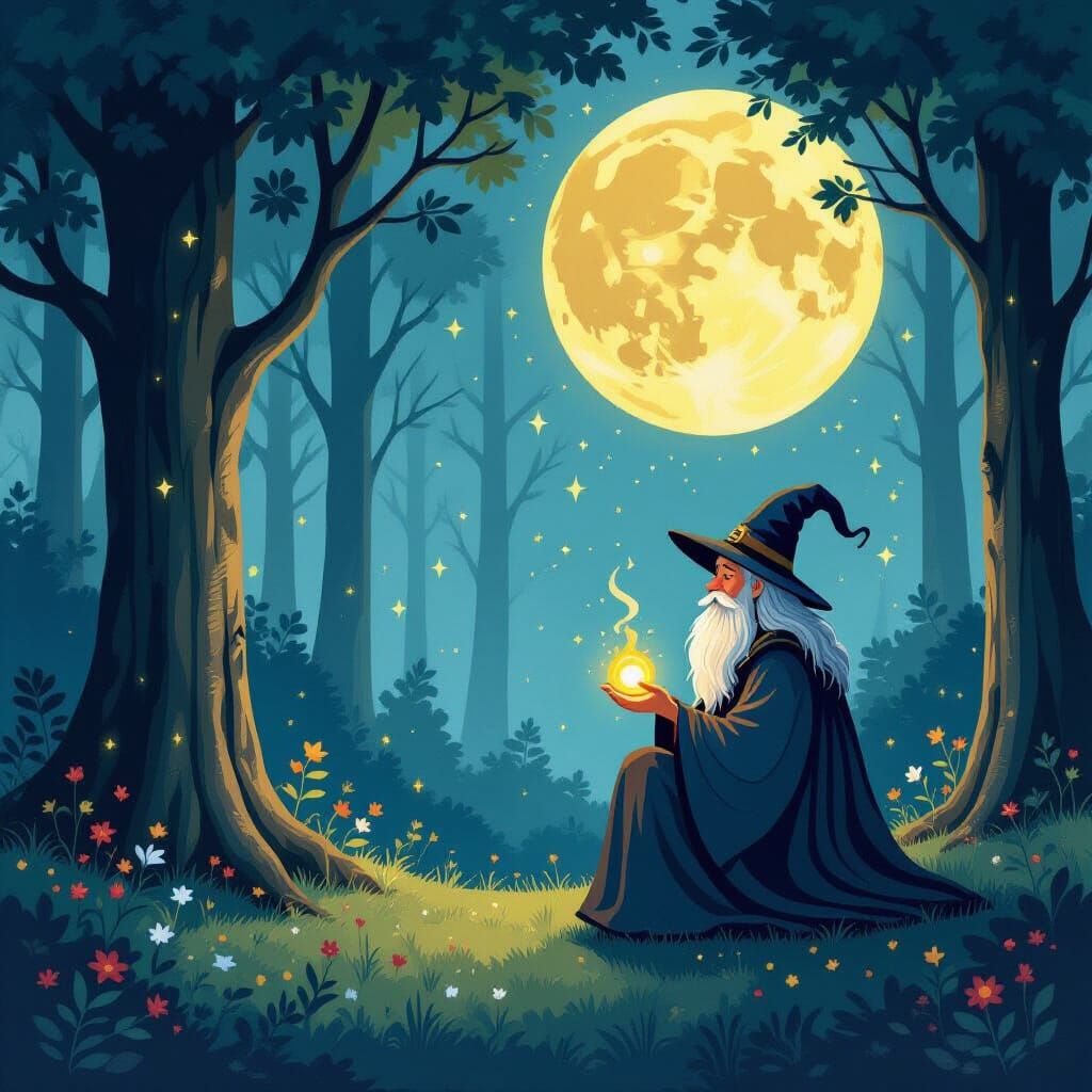 Enchanted Wizard's Quest for Love in Fantasy Forest