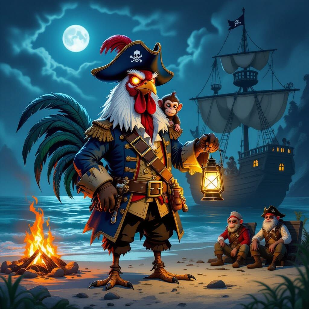 Gothic Cartoon: Pirate Rooster on Haunted Island