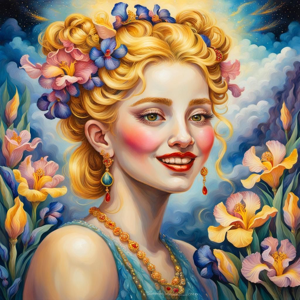 Radiant Goddess in Neo-Impressionist Style