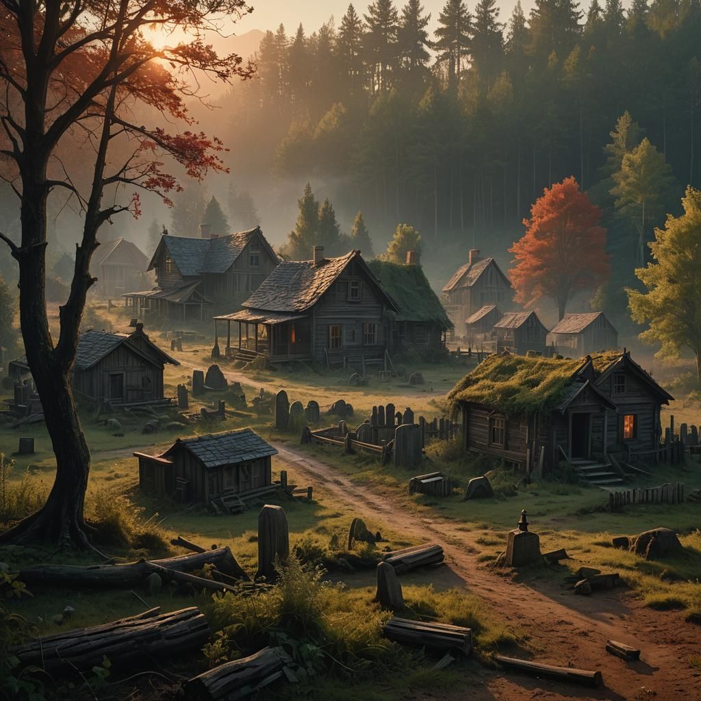 Eerie Pet Cemetery at Sunset: A Cinematic Digital Painting