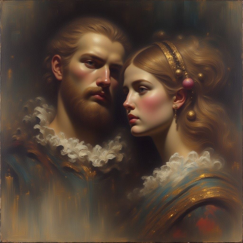 Woman and Man with Golden Leaf Dust