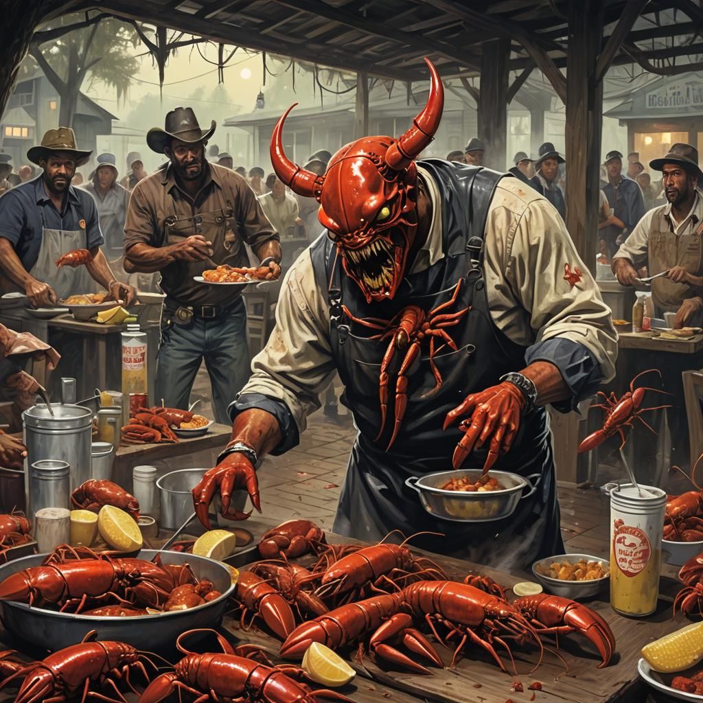 Sinister Crawfish Boil in Gothic Horror Style