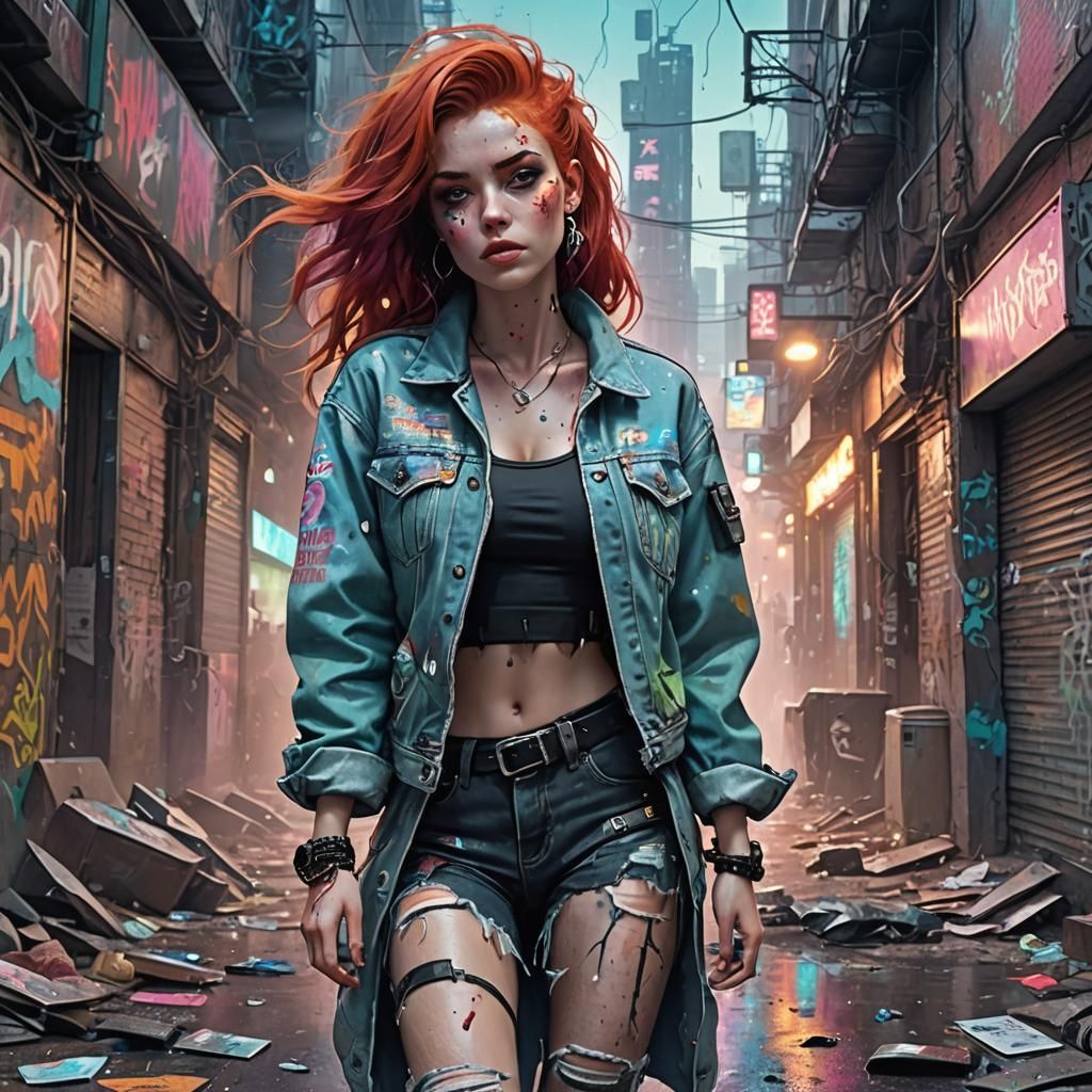 Cyberpunk Vixen in Dystopian Neon Cityscape