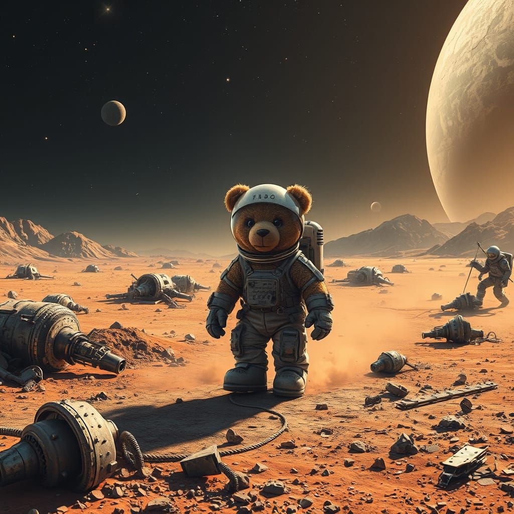 Teddy Bear's Dystopian Space Walk: A Sci-Fi Adventure