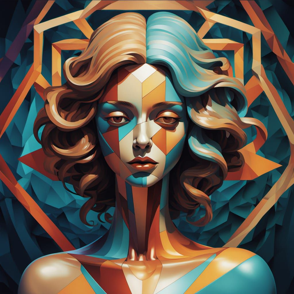 Carved Wooden Bust with Geometric Details