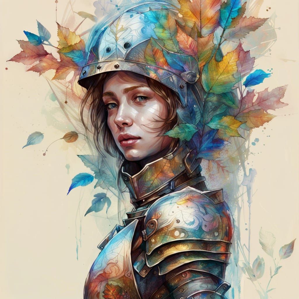 Female Knight with Leaf Helmet in Digital Art Style