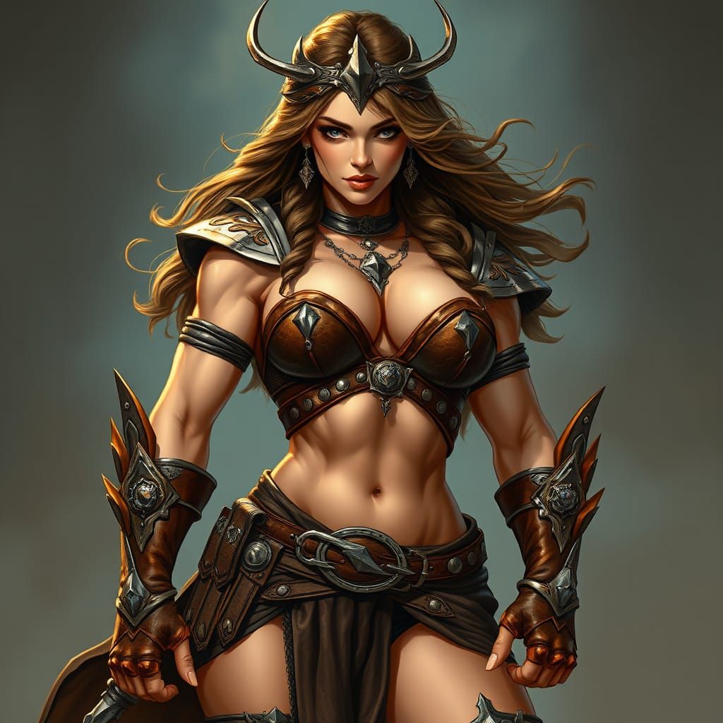 Epic Fantasy Warrior Priestess in Leather Armor