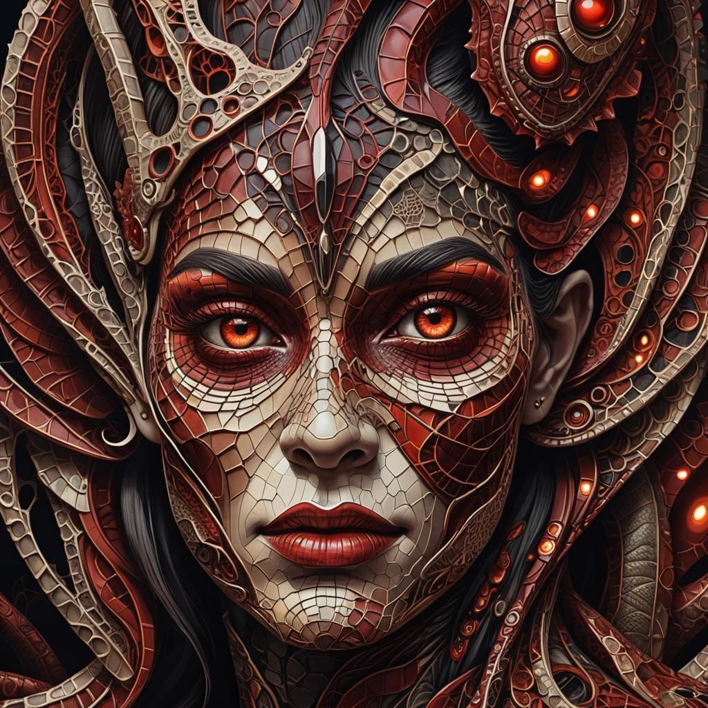 Retro-Futuristic Lady Reptile Hybrid in Photorealistic Style