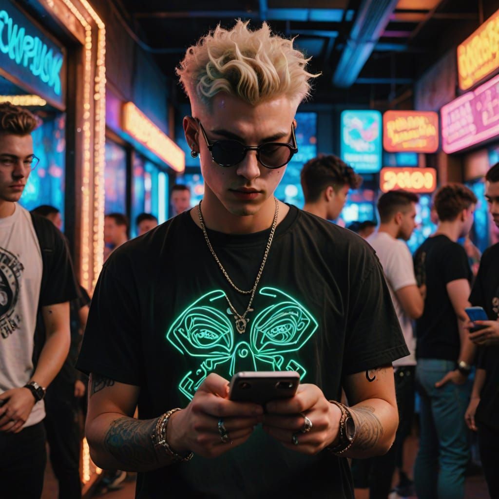 Grunge Guy at the Disco in Neon Aesthetic