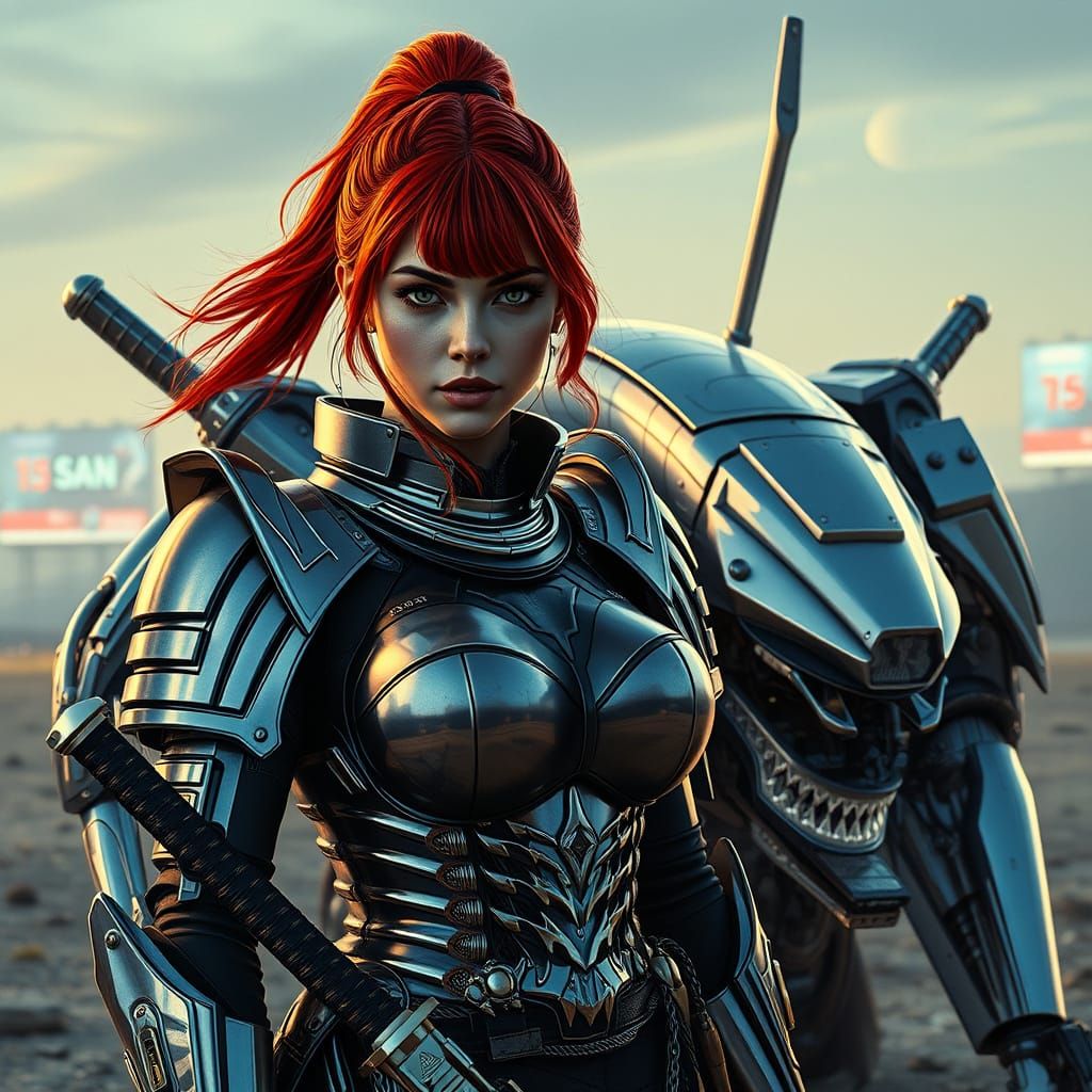 Cyberpunk Samurai Woman with Katana