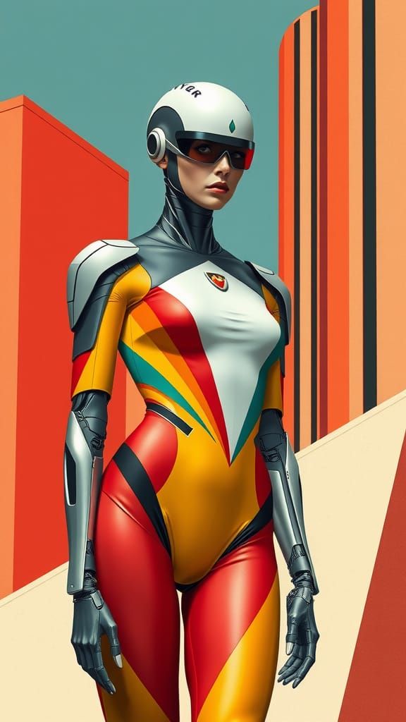 Futuristic Cyborg in Bauhaus-Inspired Geometric Design