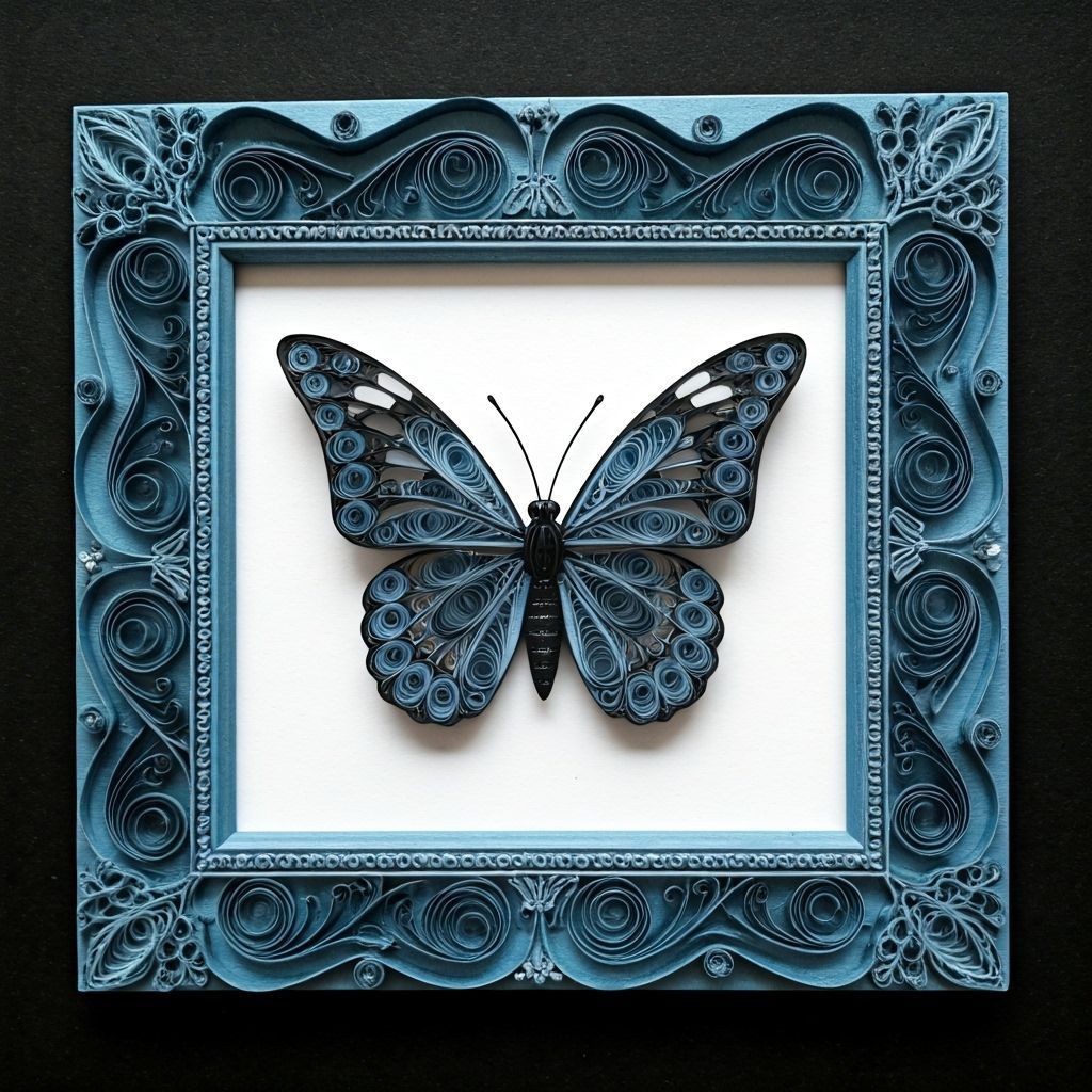 Intricate Paper Quilled Butterfly in Detailed Frame