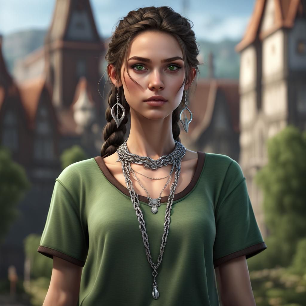 Girl with Dutch Braids, Detailed Fantasy Art