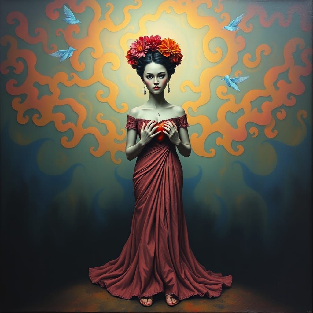 Surreal Open Heart in Ethereal Landscape