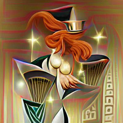 Redhead Magician in Art Deco Style