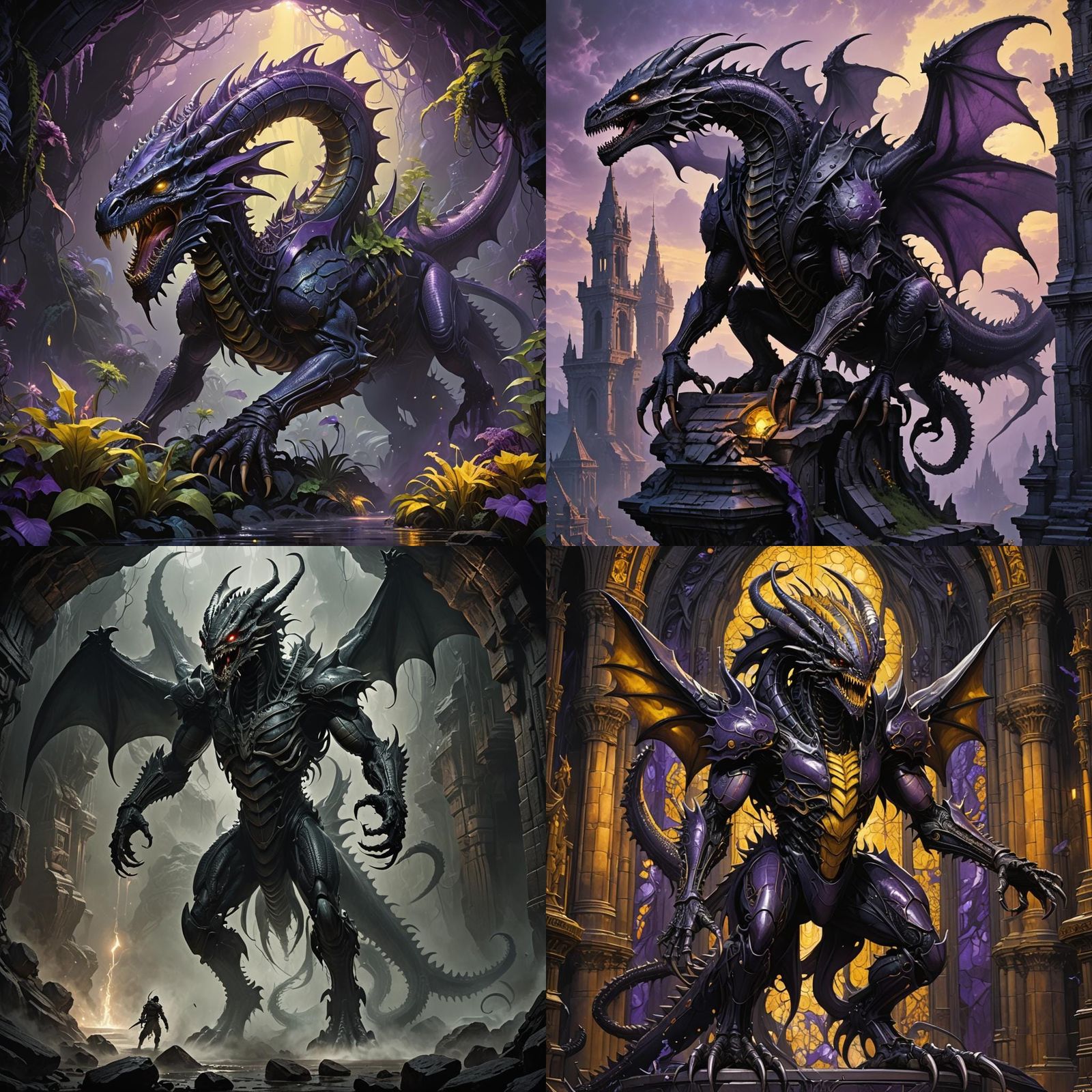 Dragon Xenomorph Hybrid in Dark Fantasy Style