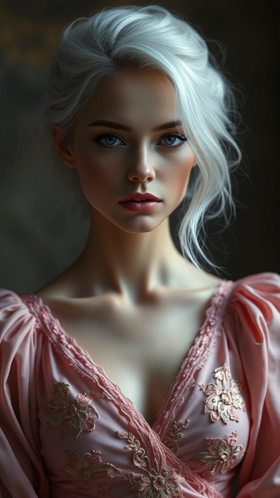 Ethereal Woman in Pink: Chiaroscuro Portrait