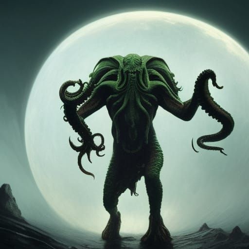 Cthulhu on the Moon in Dark Fantasy Style