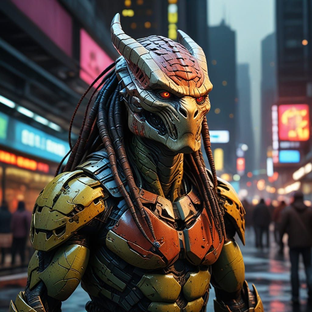 Hyperrealistic Predator in Futuristic Cityscape
