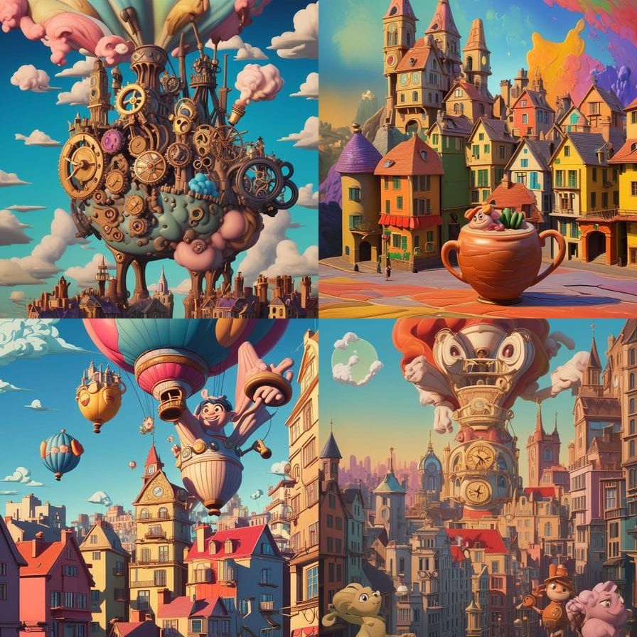 Whimsical Teacup Adventurer in Enchanted European Cityscape