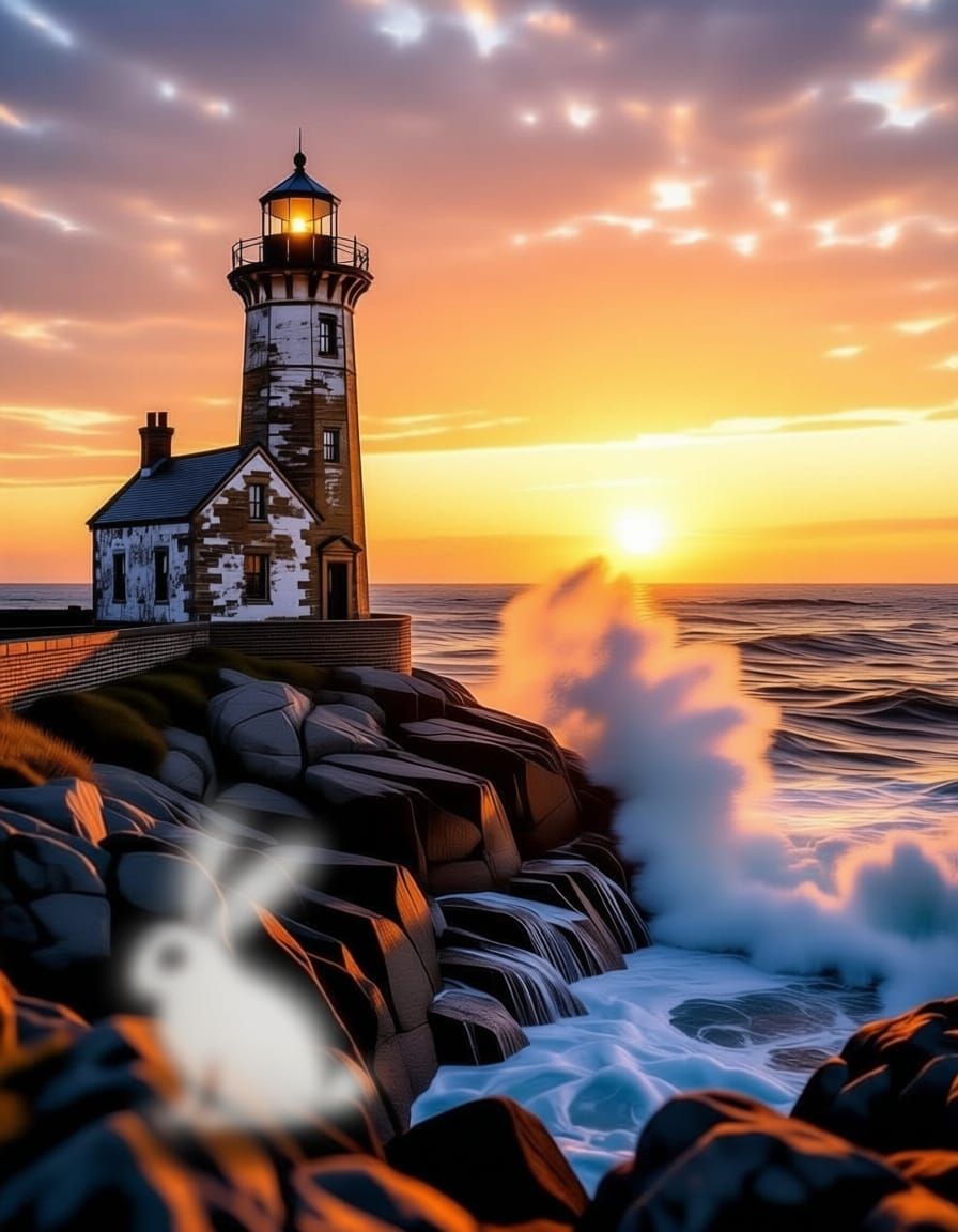 Golden Hour Lighthouse on Rocky Coast