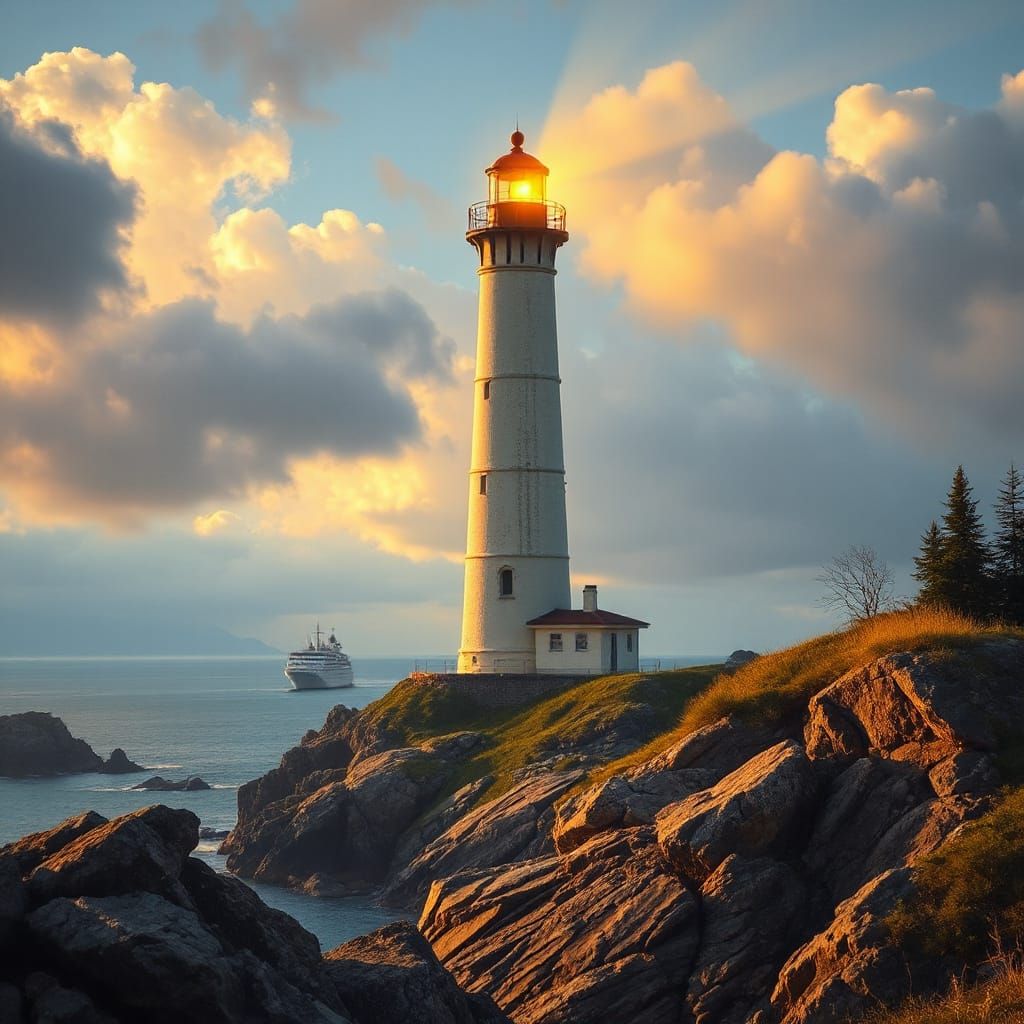 Alaskan Lighthouse Beacon in Romantic Realism Style