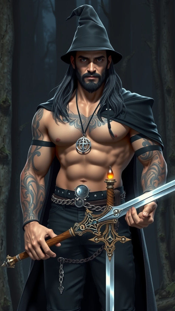 Handsome Male Witch with Runed Sword in 3D