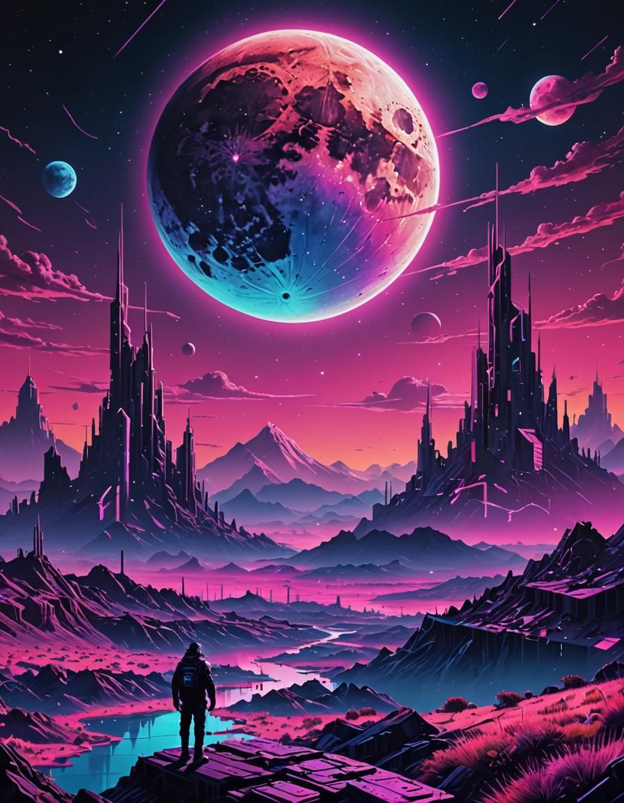 Dystopian Moonscape in Synthwave Style